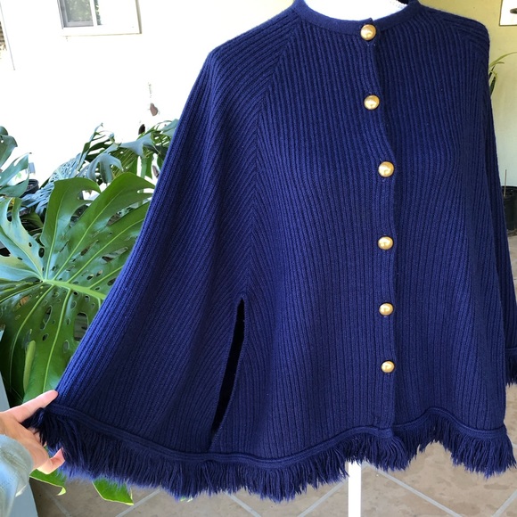 Vintage Blue Swing Poncho with Gold Buttons - OS - Picture 5 of 11